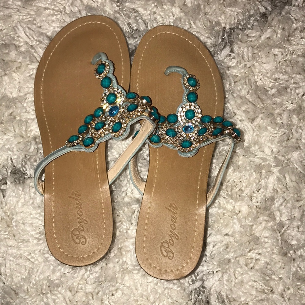 Jewel wedged flip-flops